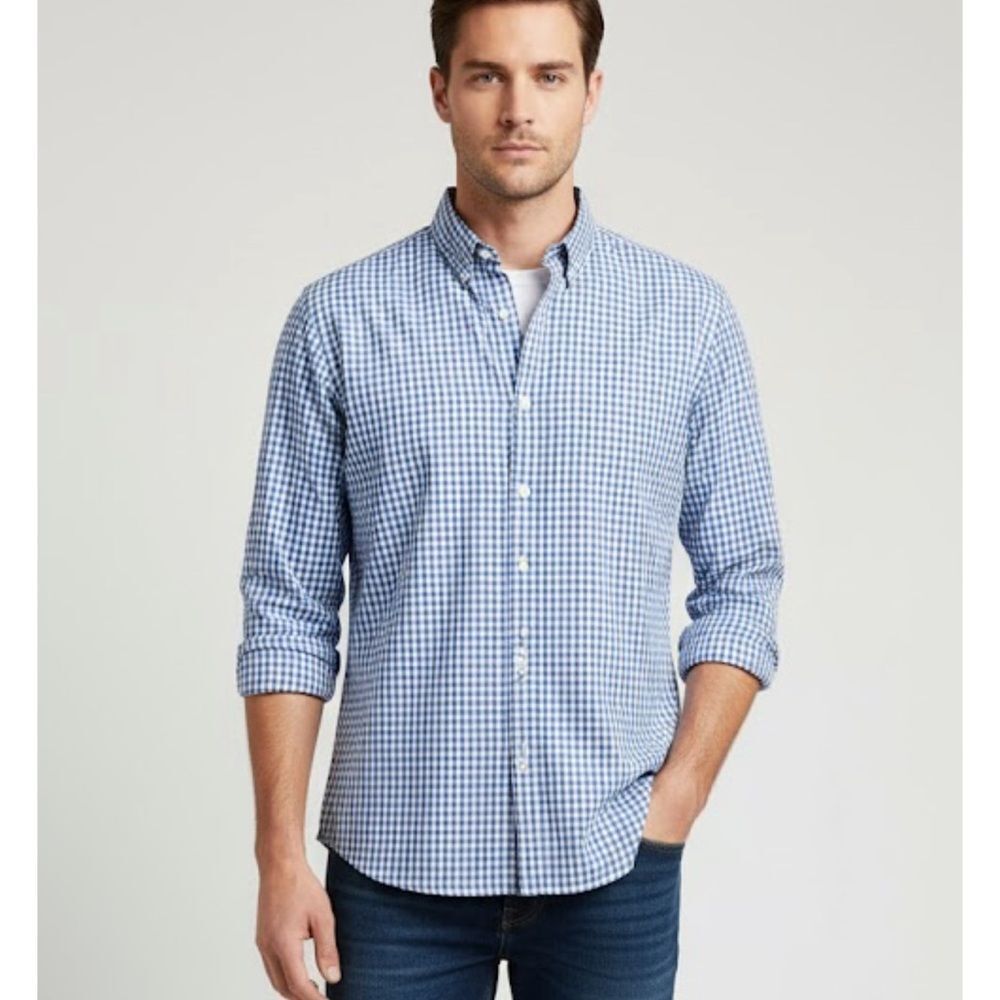 J.Crew Slim Fit Gingham Check Button Down Shirt Men’s L Blue White